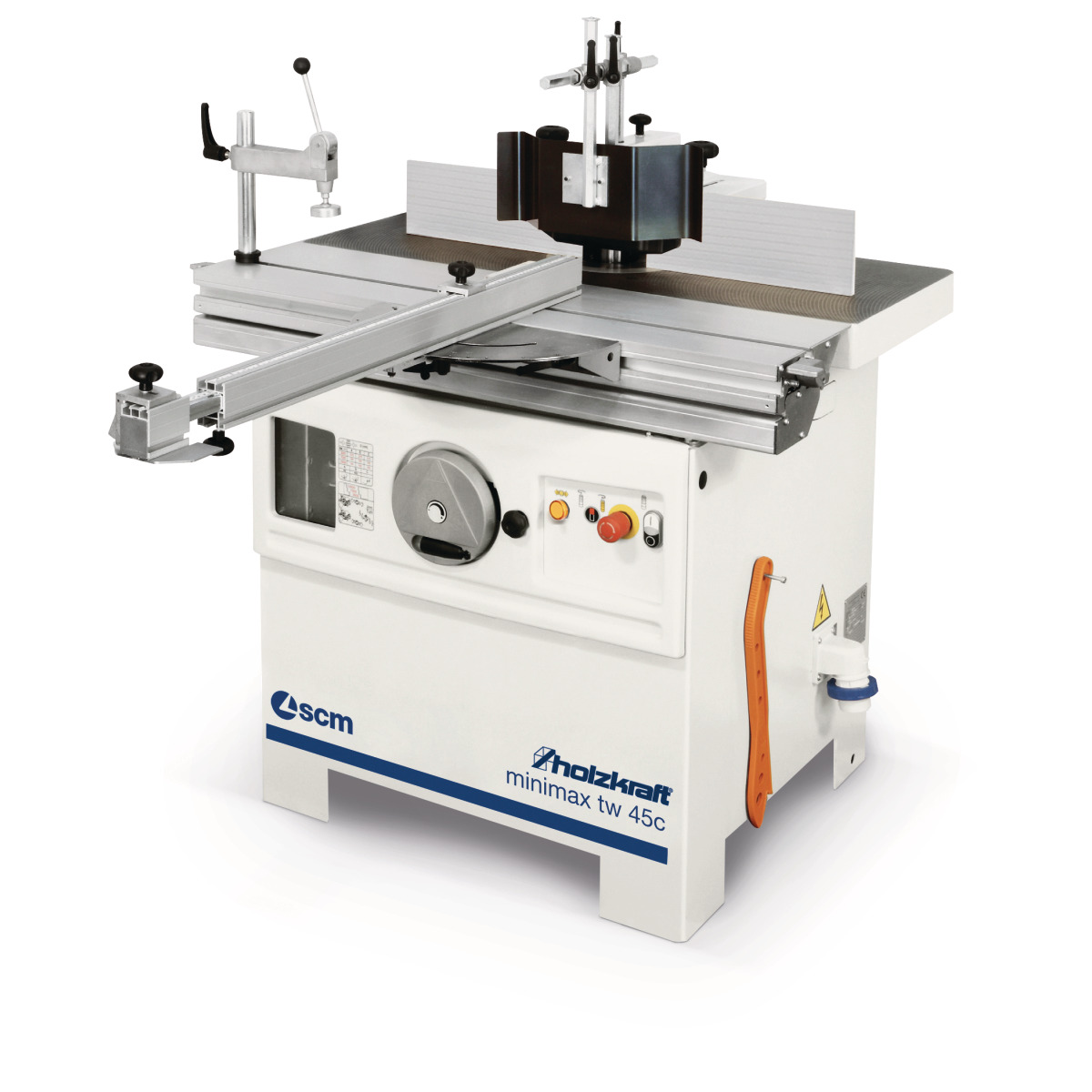 Tischfräsmaschine Holzstar minimax tw 45c mit Schiebetisch, Fräsanschlag, Schutzhaube, Bedienfeld und Handrad