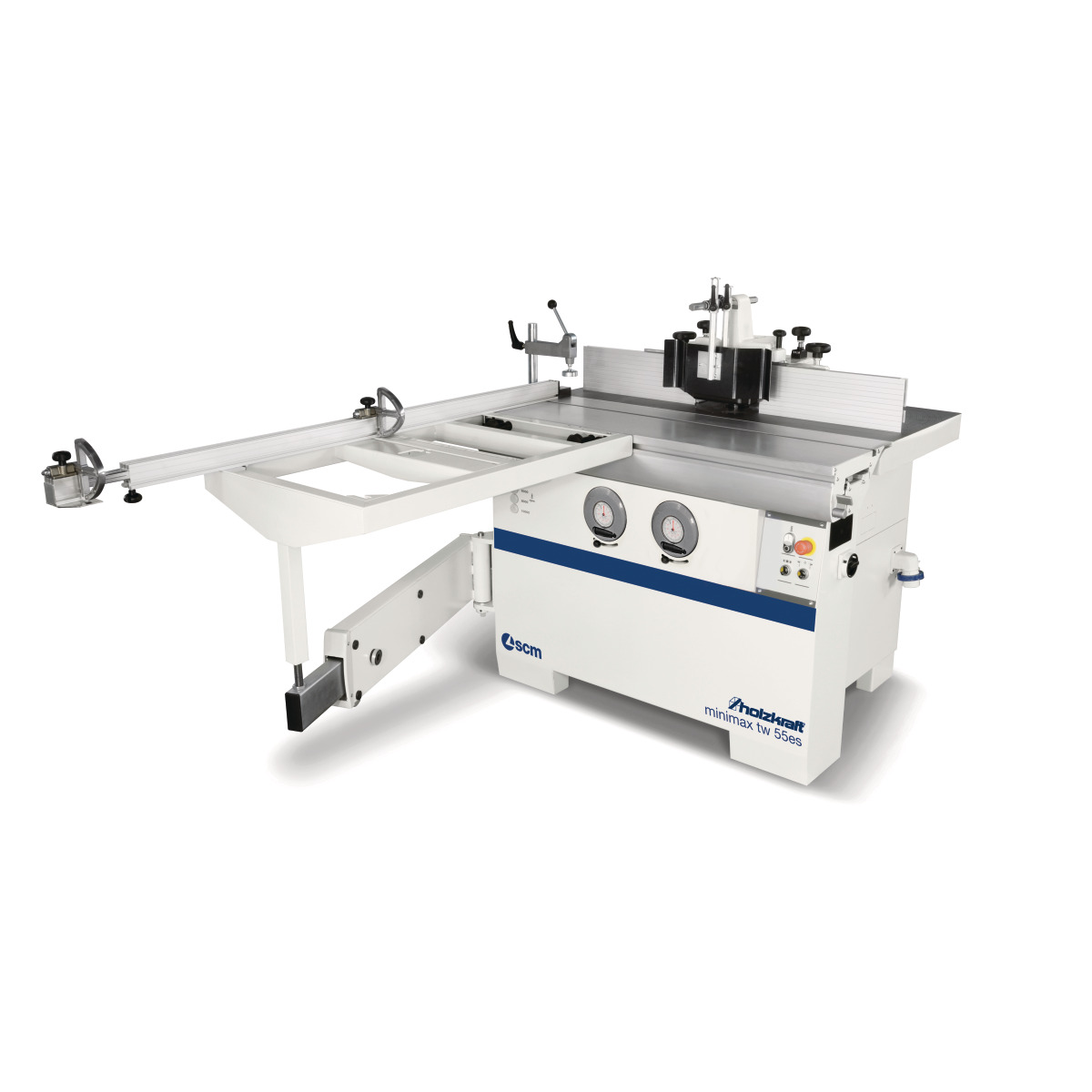 Tischfräsmaschine Holzstar minimax tw 55es mit Schiebetisch, Fräsanschlag, Schutzhaube und zwei Rundanzeigen