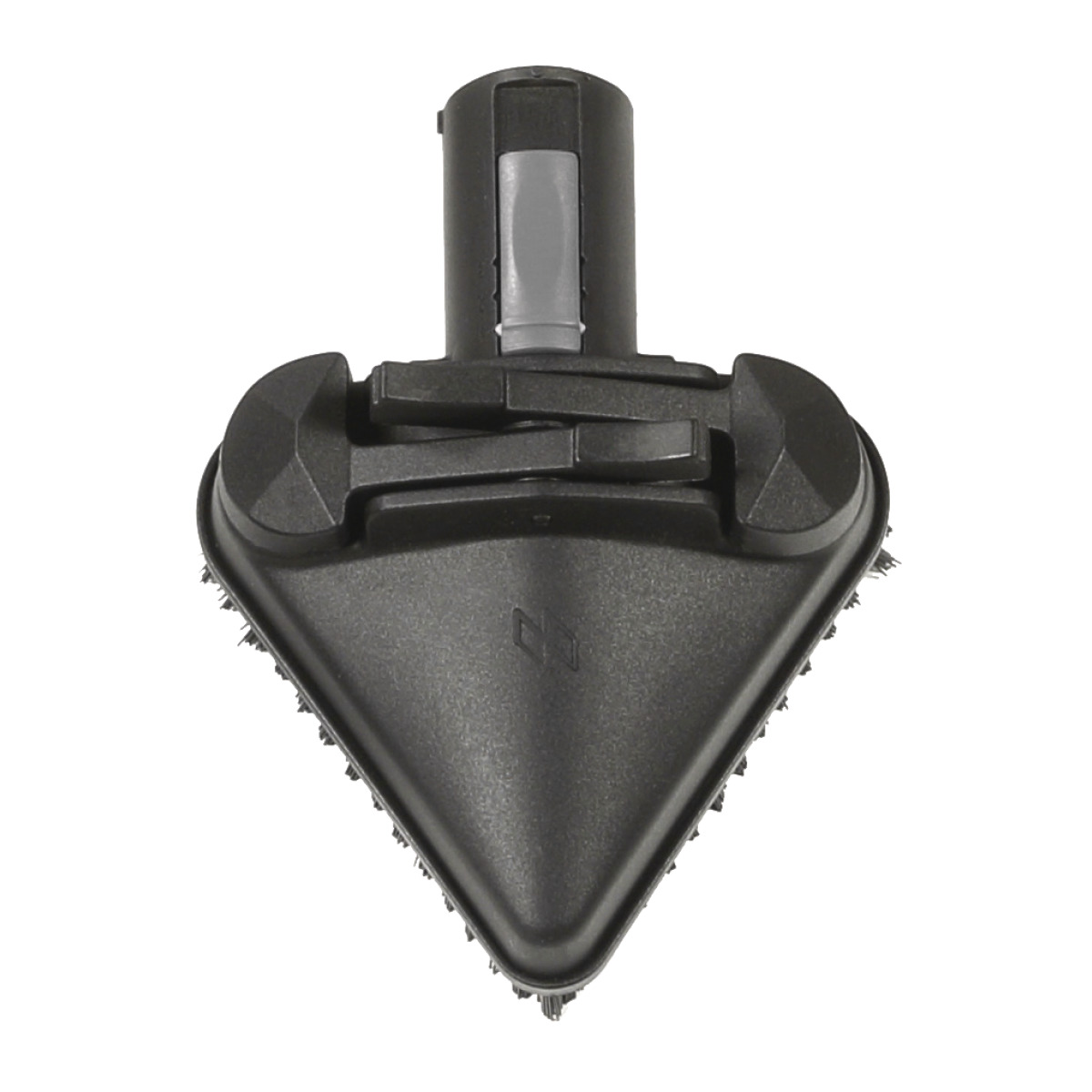 Dreieckige schwarze Bürstendüse für Dampfreiniger, ideal zur Reinigung von Ecken, Kanten und schwer zugänglichen Stellen.