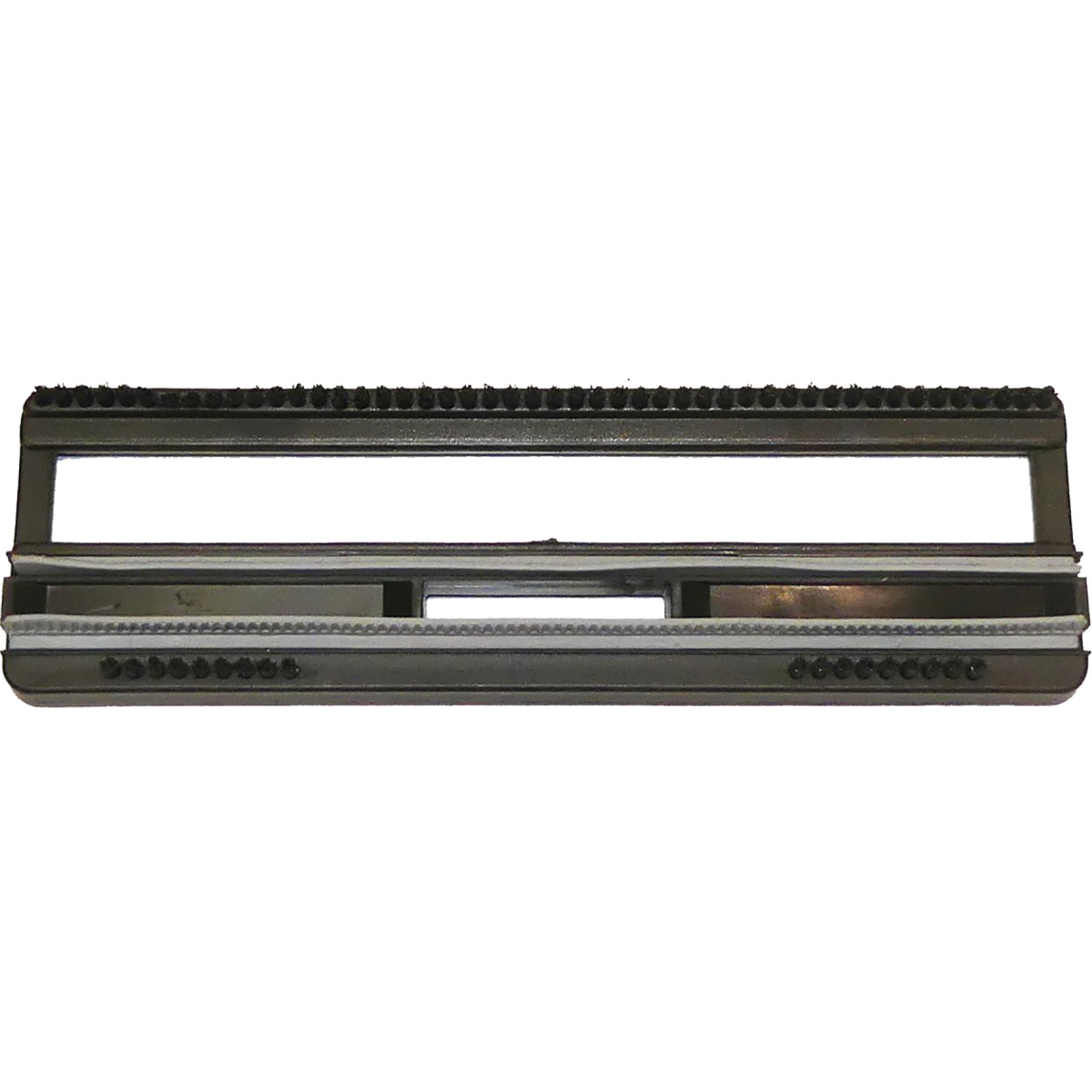 Schwarzer rechteckiger Düsenaufsatz mit Borstenleiste und Gummilippe, ideal für Dampfreiniger zur gründlichen Reinigung und Trocknung glatter Flächen.