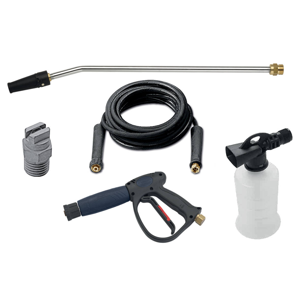 Heißwasser-Hochdruckreiniger HDR-H 48-15 Zubehörset für Hochdruckreiniger mit Spritzpistole, Lanze, Hochdruckschlauch, Düse und Schaumsprüher.