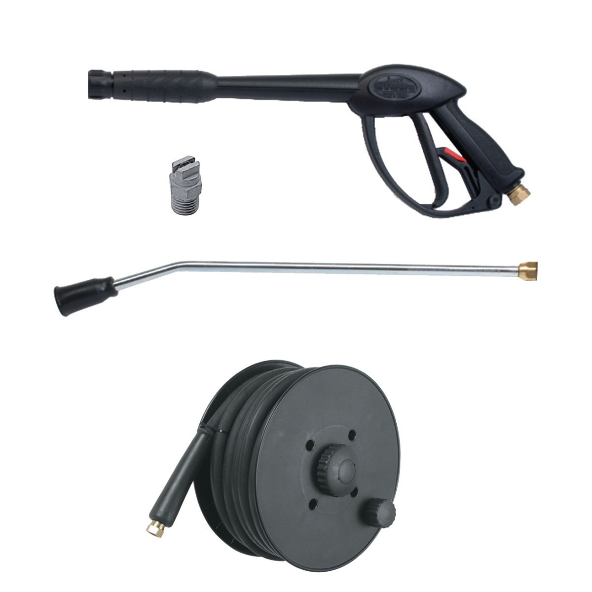 Heißwasser-Hochdruckreiniger HDR-H 55-15 Zubehörset für Hochdruckreiniger bestehend aus Spritzpistole, Lanze, Düse und Schlauchtrommel.