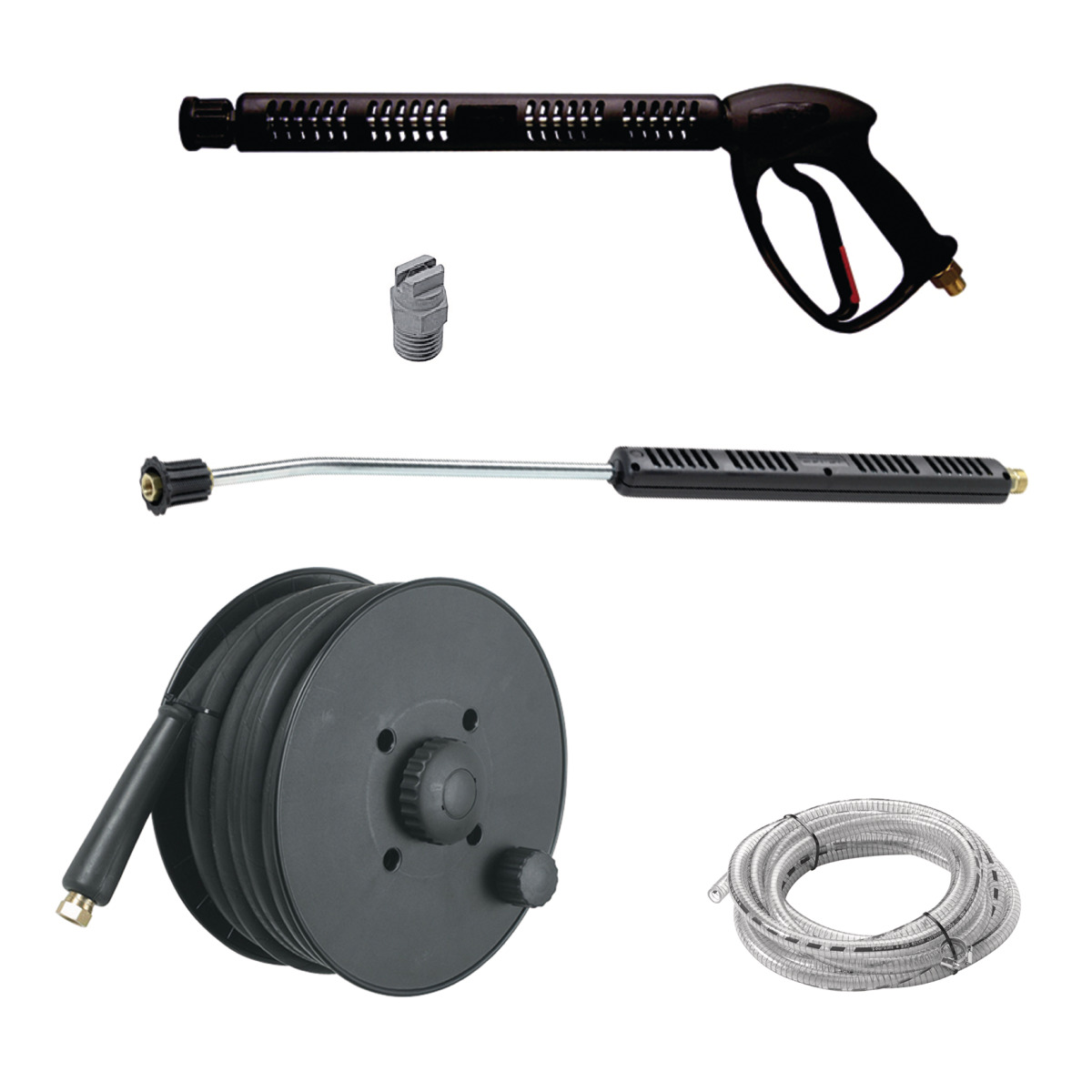 Heißwasser-Hochdruckreiniger
HDR-H 78-18 Zubehörset für Hochdruckreiniger mit Spritzpistole, Lanze, Flachstrahldüse und Schlauchtrommel.