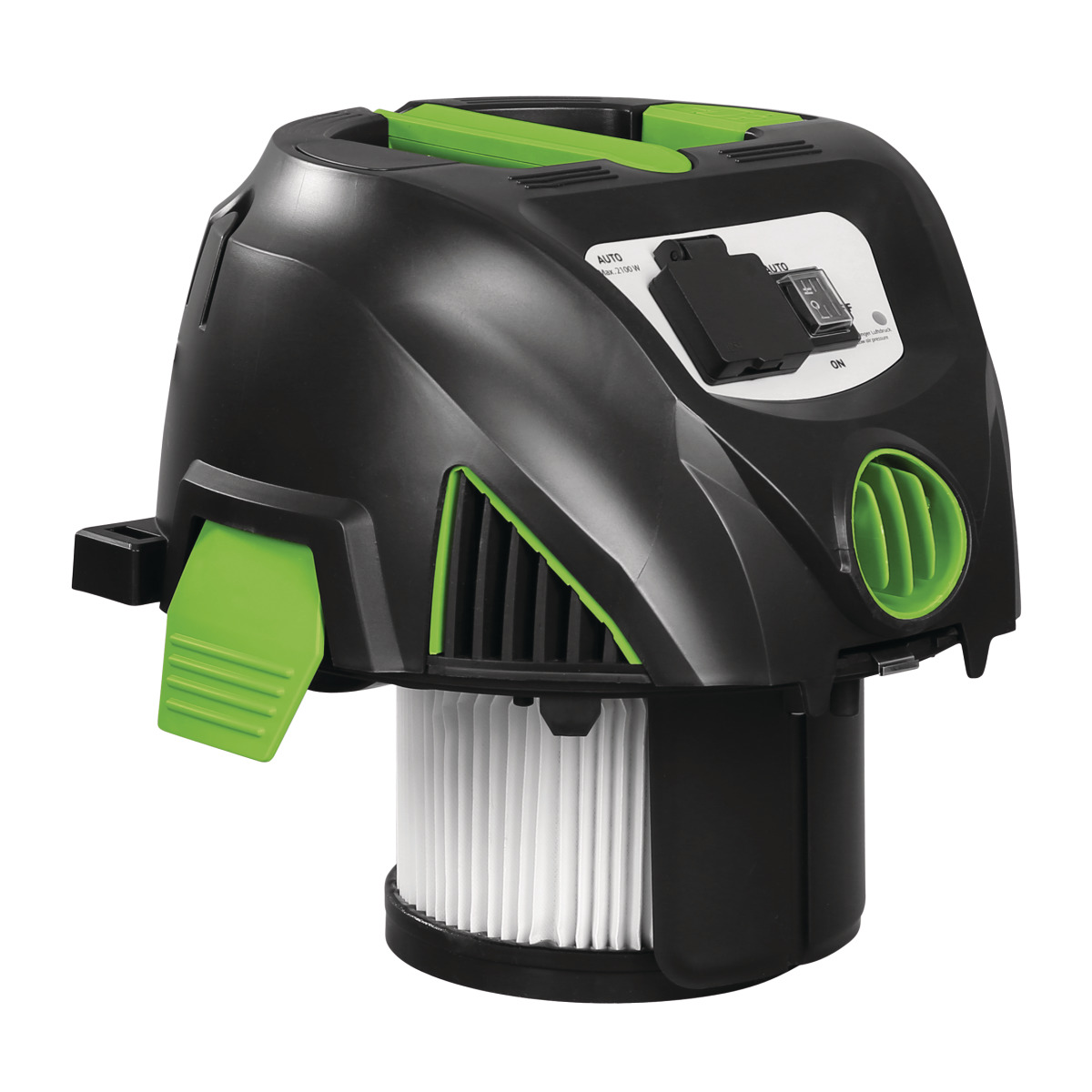 Nass-/Trockensauger wetCAT 131 RH M-Class Abgenommener Motorkopf mit Filtereinsatz und grünem Luftanschluss, separat abgebildet.