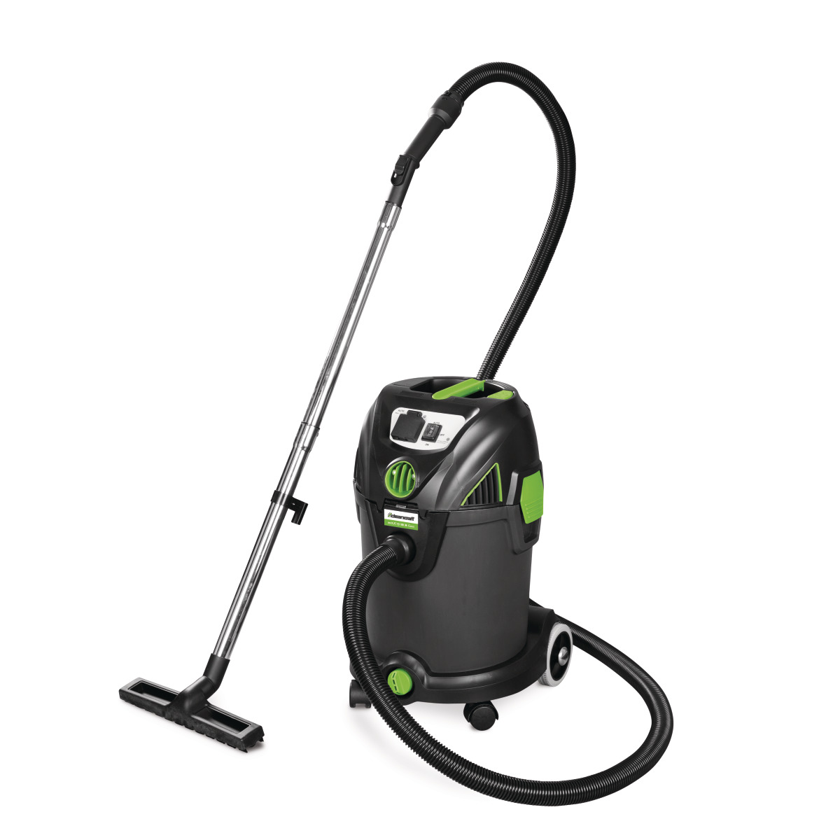 Nass-/Trockensauger wetCAT 131 RH M-Class Nass- und Trockensauger mit Edelstahlrohr und Schlauch, seitlich leicht schräg aufgenommen.