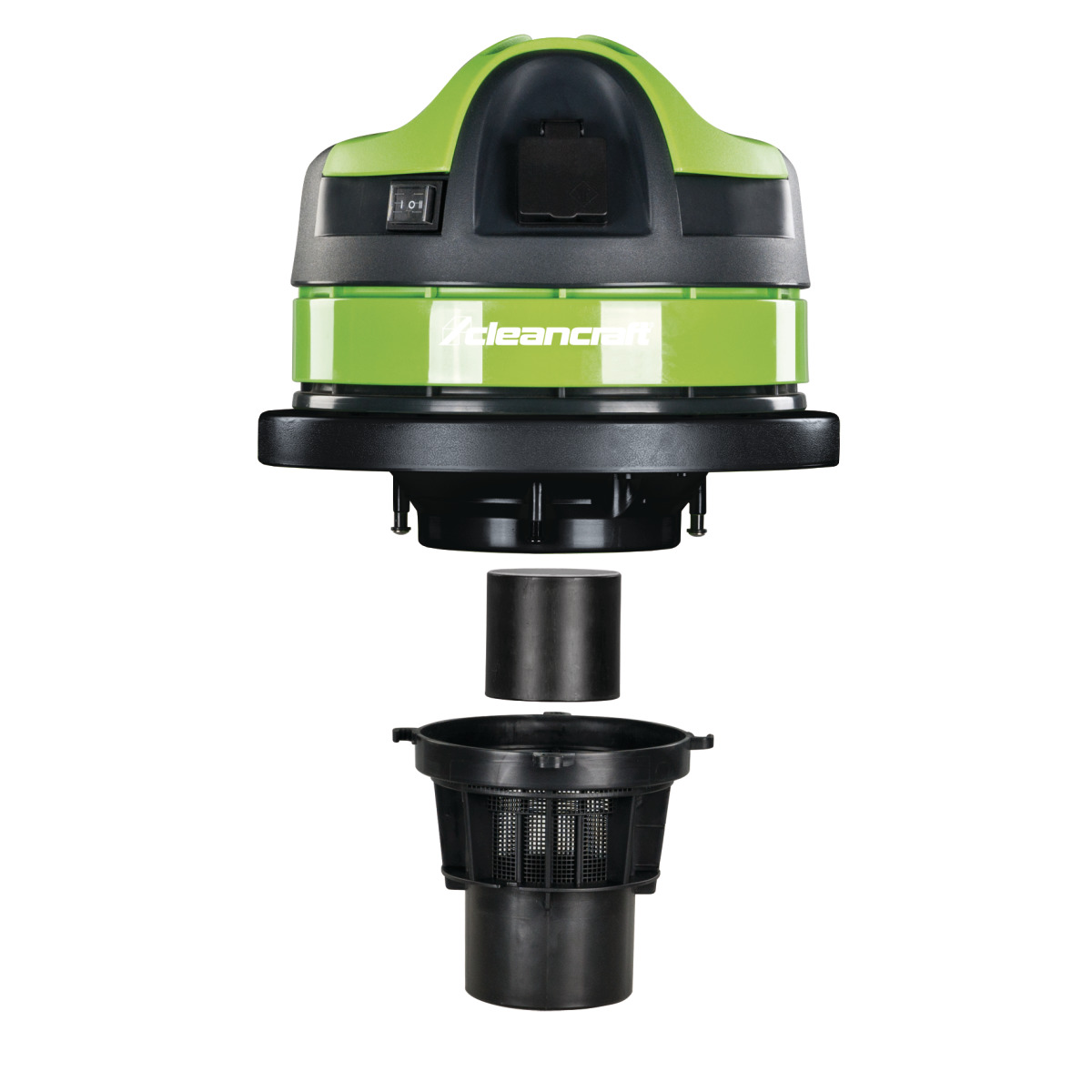 Geöffneter Nass- und Trockensauger mit abgenommenem Motorkopf und Filtereinsatz darunter.