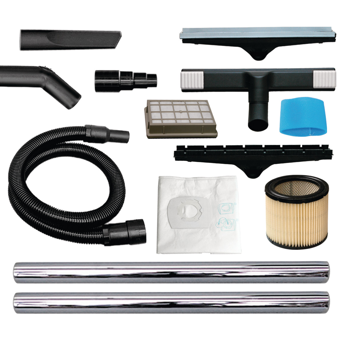 Nass-/Trockensauger wetCAT 130 RS M-Class Zubehörset mit Schläuchen, Rohren, Filtern, Düsen und Staubbeutel für Nass- und Trockensauger.