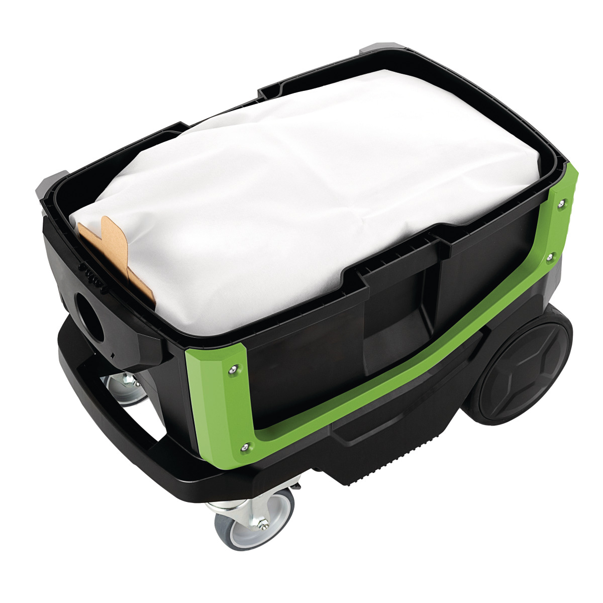 Nass-/Trockensauger wetCAT 141 RS-Tool M-Class Innenansicht mit geöffnetem Gehäuse und eingesetztem Staubbeutel im Behälter.