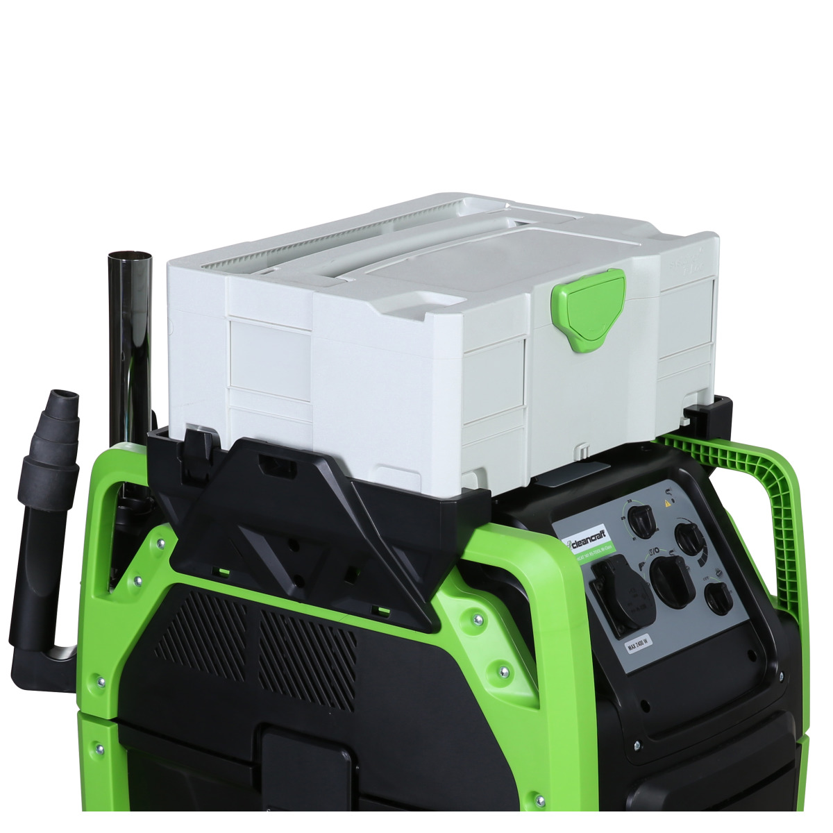 Nass-/Trockensauger wetCAT 141 RS-Tool M-Class Bau-Entstauber mit aufgesetztem Systainer – praktische Ablagefläche für Werkzeugboxen.