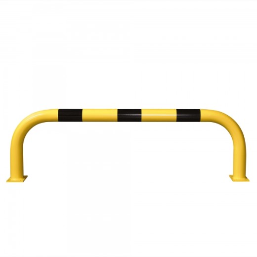 Robuster Rammschutzbügel mit markanter Signalwirkung in Gelb-Schwarz – ideal zur Absicherung von Maschinen, Regalen und Verkehrswegen.