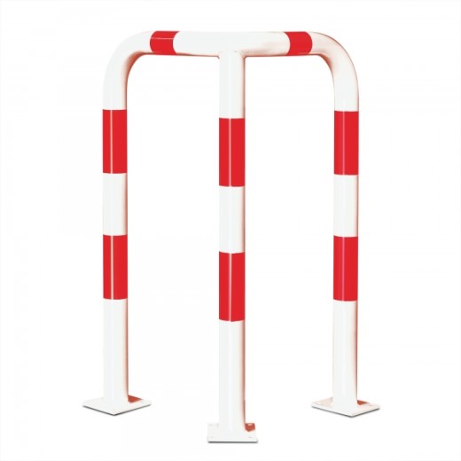 Hoher Schutzbügel in Weiß-Rot – ideal für den Innenbereich, schützt Maschinen und Anlagen effektiv bei hoher Sichtbarkeit.