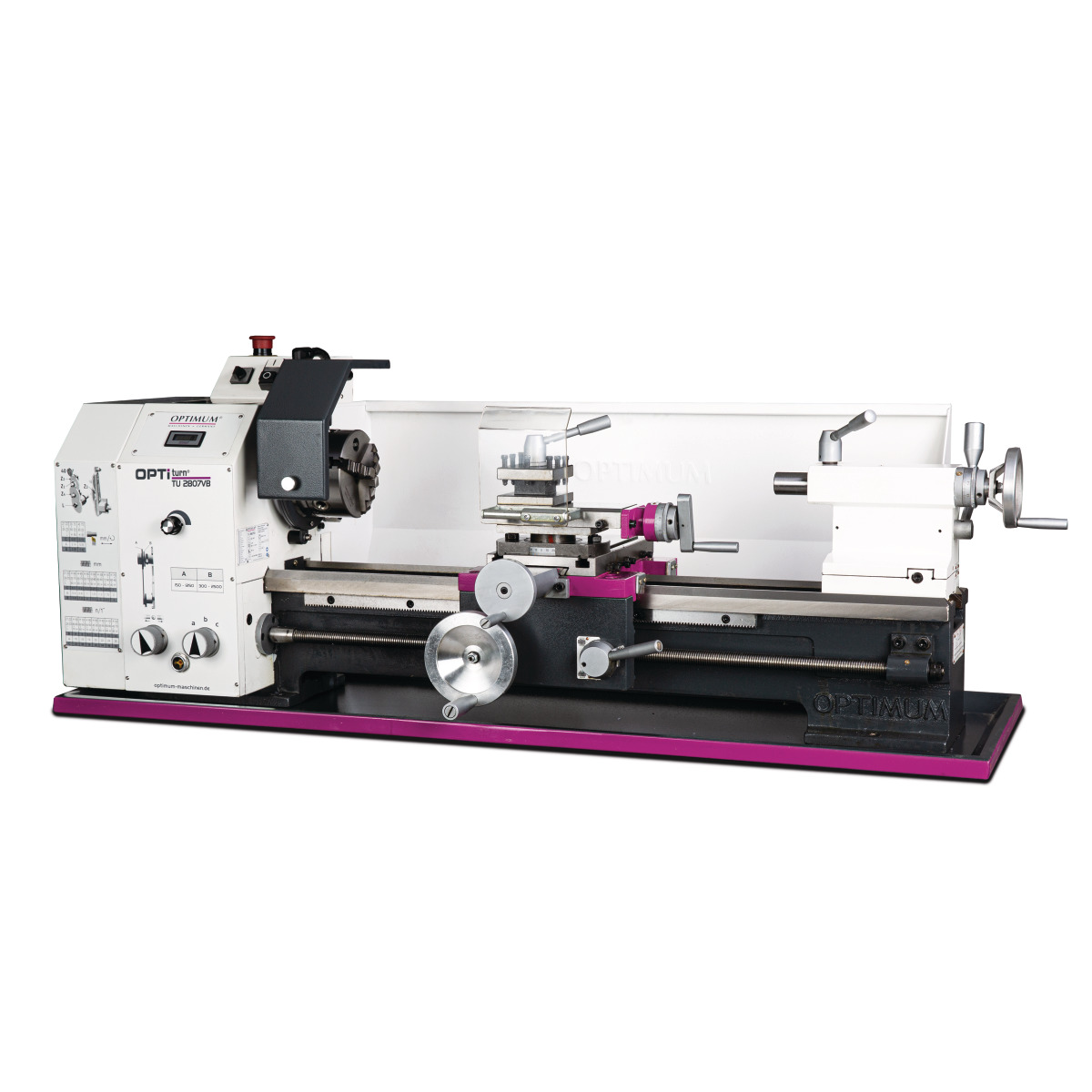 Drehmaschine ohne Untergestell mit Spannfutter, Werkzeugschlitten und Reitstock.