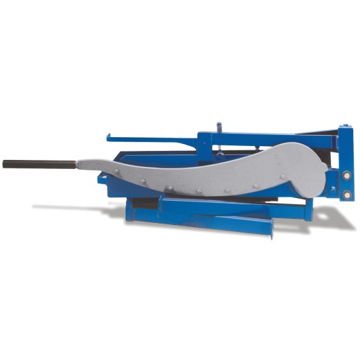 Manuelle Tafelblechschere BSS 1000 Seitliche Ansicht einer blauen manuellen Blechschere mit langem Hebelarm.