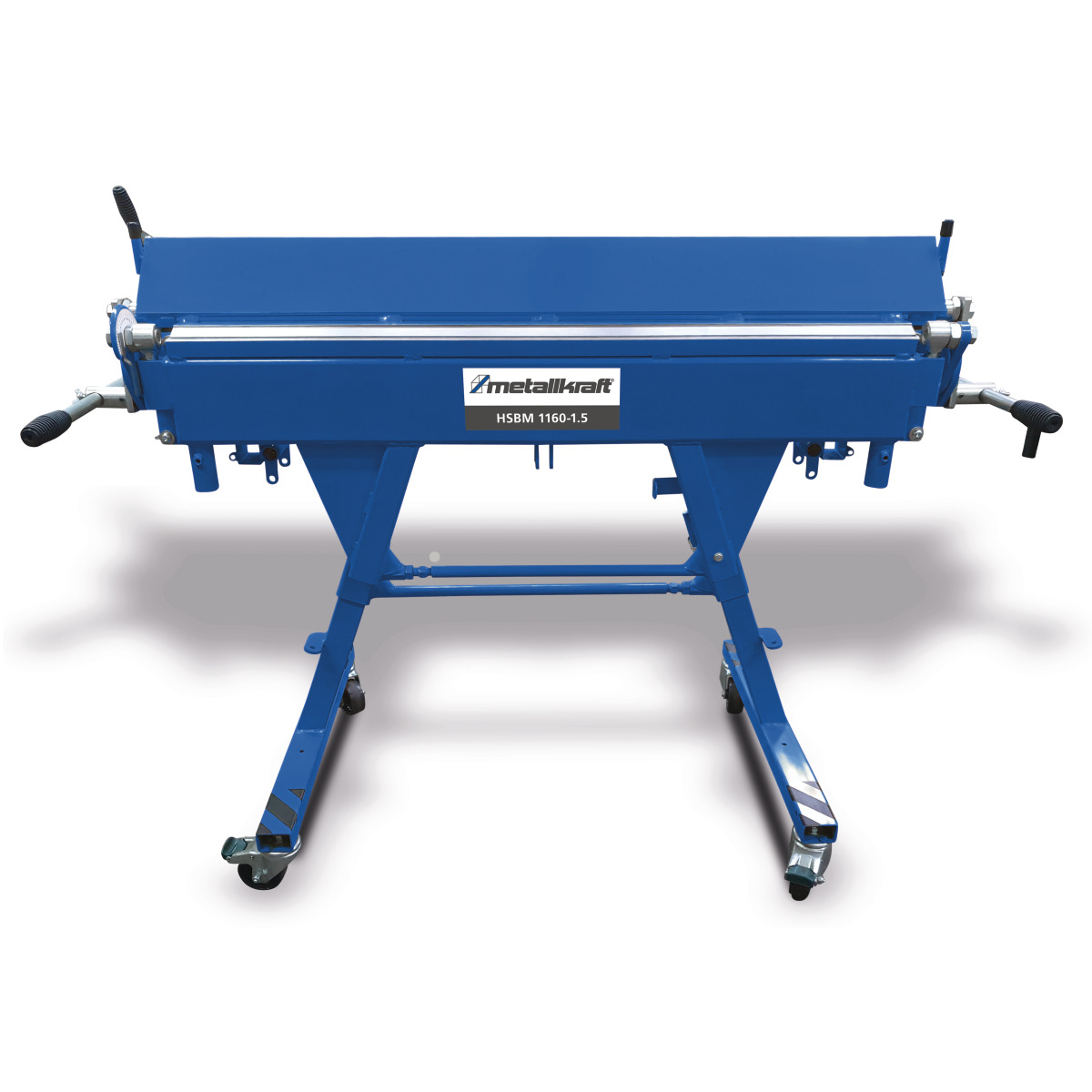 Abkantmaschine auf Rollen mit seitlichen Handgriffen und stabilem Gestell.