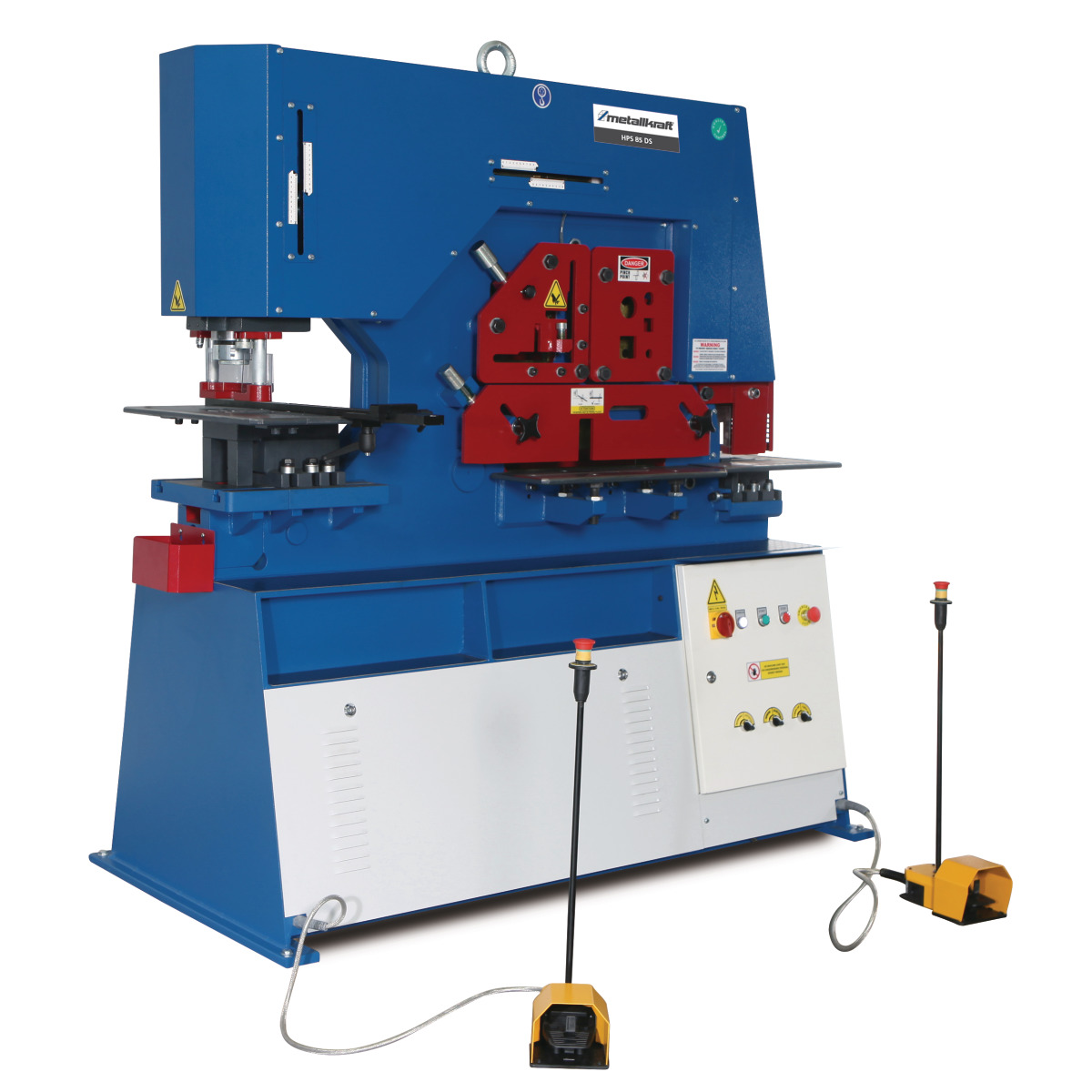 Gesamtansicht der Maschine mit Bedienelementen und zwei Fußschaltern.