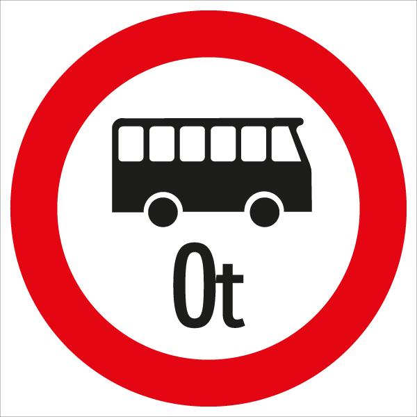 Verkehrszeichen: Weißer Kreis mit rotem Rand, schwarzen Bus & Gewicht in Tonnen. Bedeutet: Fahrverbot für Omnibusse mit Gewichtsangabe