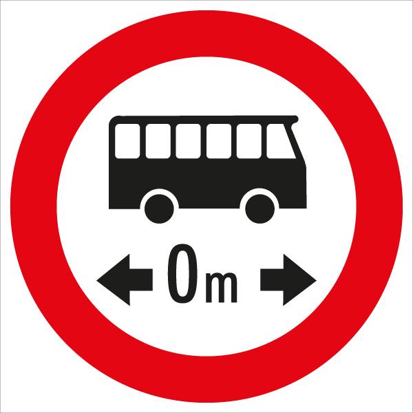 Verkehrszeichen: Weißer Kreis mit rotem Rand, schwarzem Bus & Länge in Meter. Bedeutet: Fahrverbot für Omnibusse mit Längenangabe.
