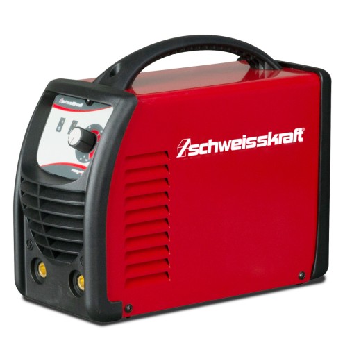 Elektrodeninverter EASY-STICK 161 Rotes Schweißgerät mit schwarzem Griff und seitlichen Lüftungsschlitzen.