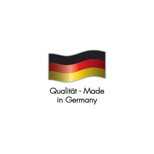 Deutsche Flagge mit Text „Qualität – Made in Germany“