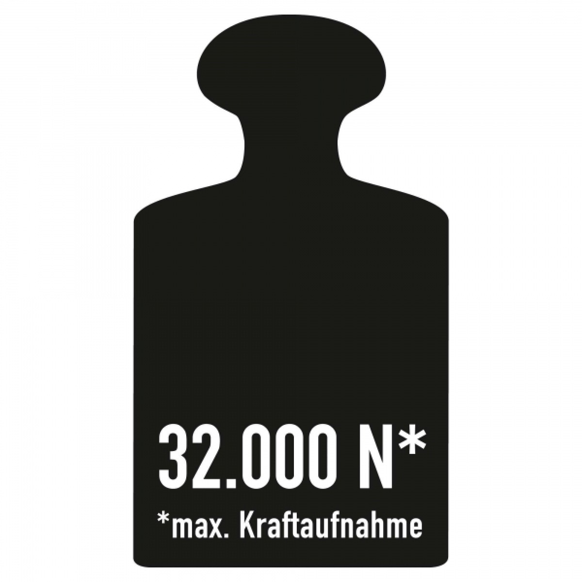Rammschutz-Bügel - Ø 76 Schwarzes Piktogramm eines Gewichts mit Aufschrift „32.000 N*“ und „*max. Kraftaufnahme“ auf weißem Hintergrund.