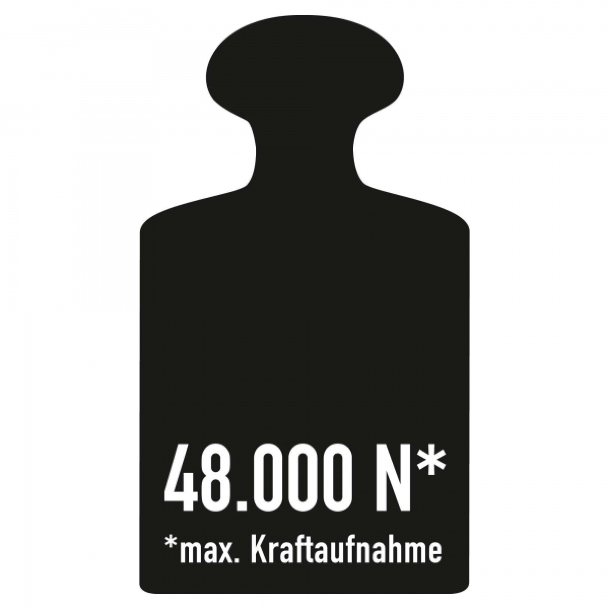 Rammschutz-Bügel XL - Ø 108 Schwarzes Gewichtssymbol mit Text „48.000 N*“ und „*max. Kraftaufnahme“ auf weißem Hintergrund.