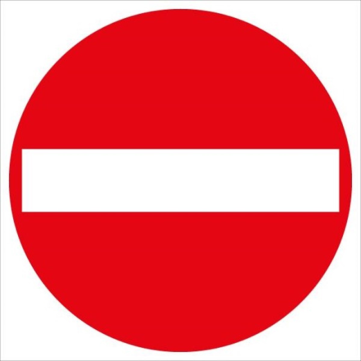 Rundes Verkehrszeichen mit roter Fläche; waagerechter weißer Balken in der Mitte auf rotem Hintergrund.