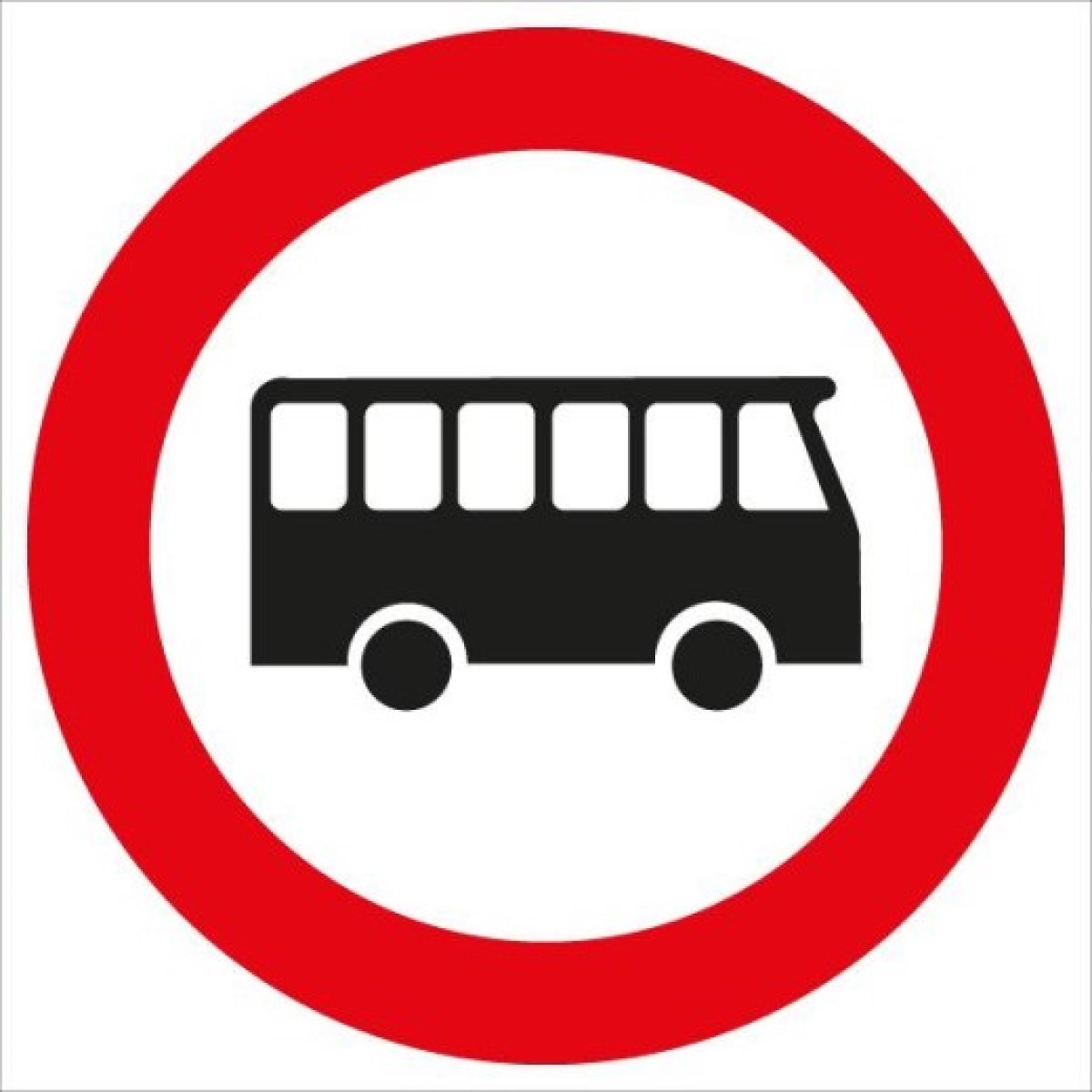 Verkehrszeichen: Weißer Kreis mit rotem Rand & schwarzen Bus. Bedeutet: Fahrverbot für Omnibusse
