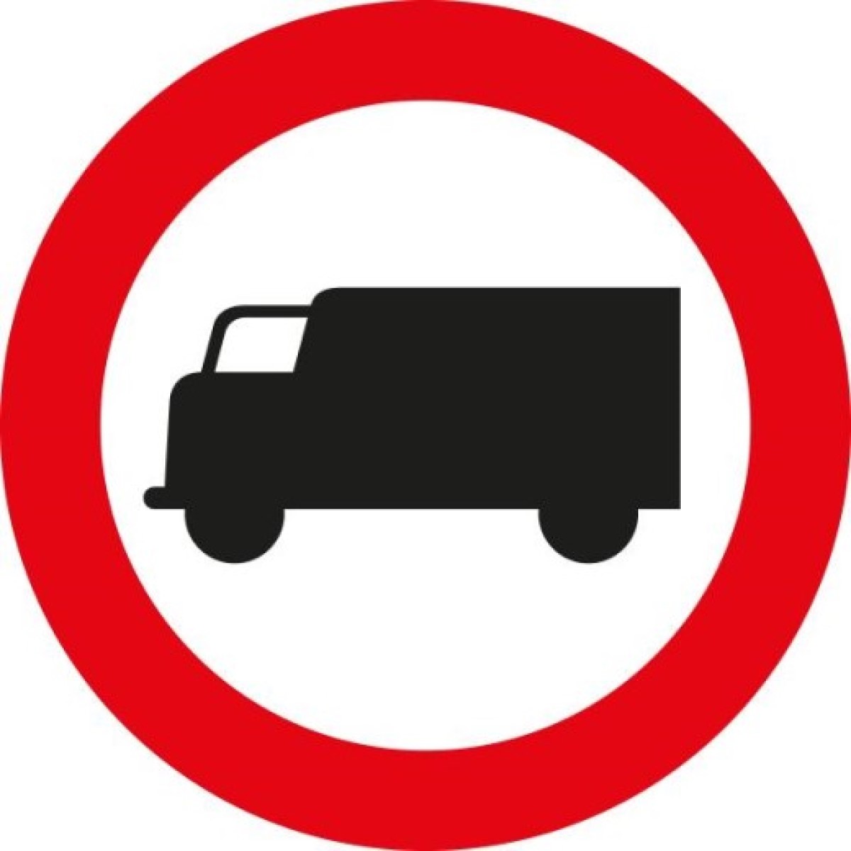 Rundes Verkehrszeichen mit rotem Rand; schwarze Silhouette eines Lastwagens auf weißem Hintergrund.