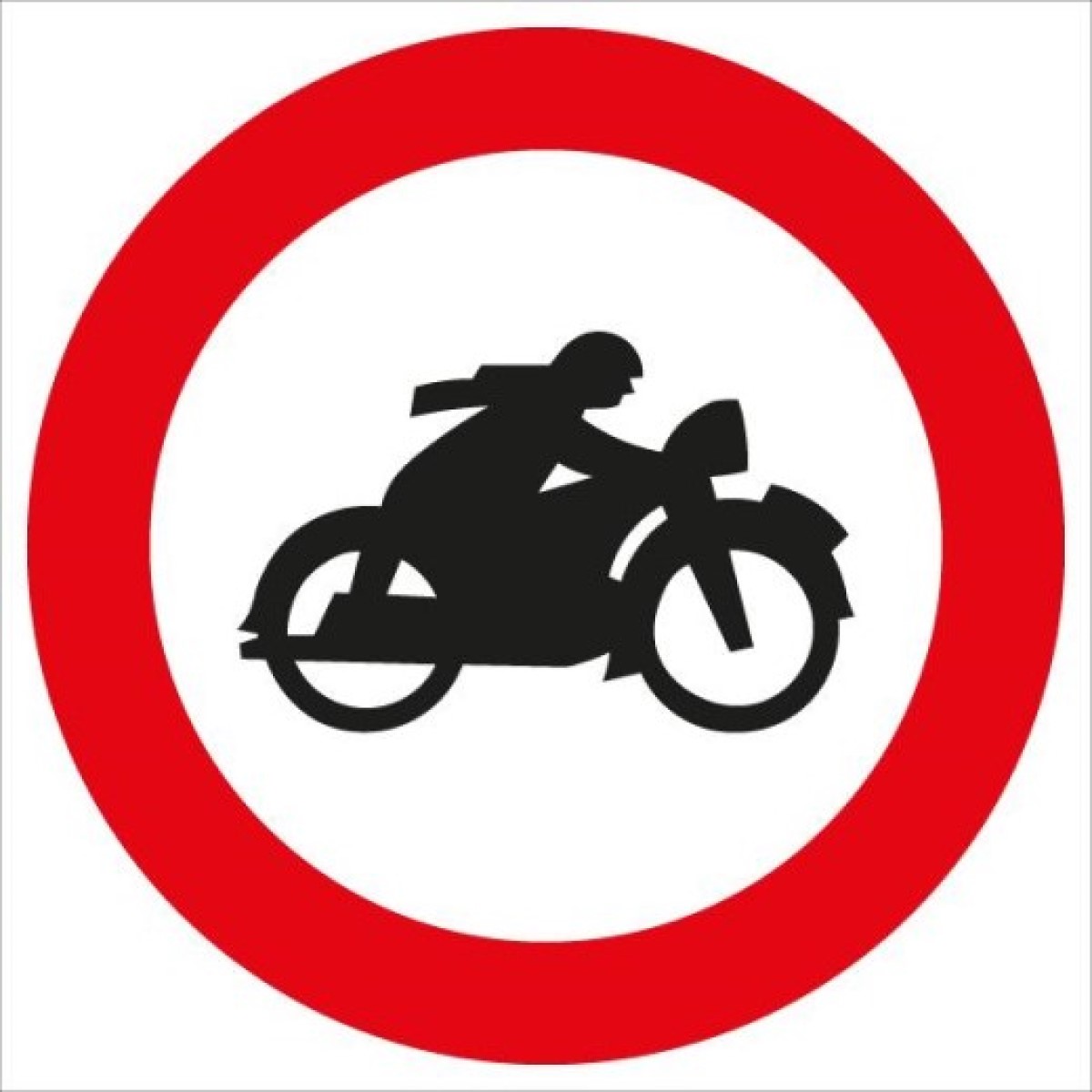 Rundes Verkehrszeichen mit rotem Rand; schwarze Silhouette eines Motorrads auf weißem Hintergrund.