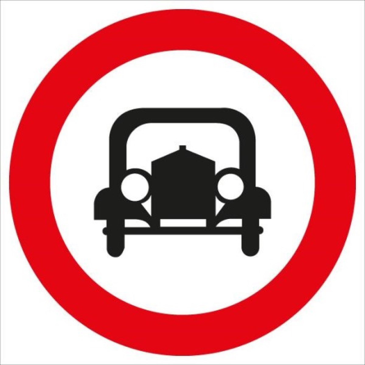 Rundes Verkehrszeichen mit rotem Rand; schwarze Silhouette eines Autos von vorn auf weißem Hintergrund.
