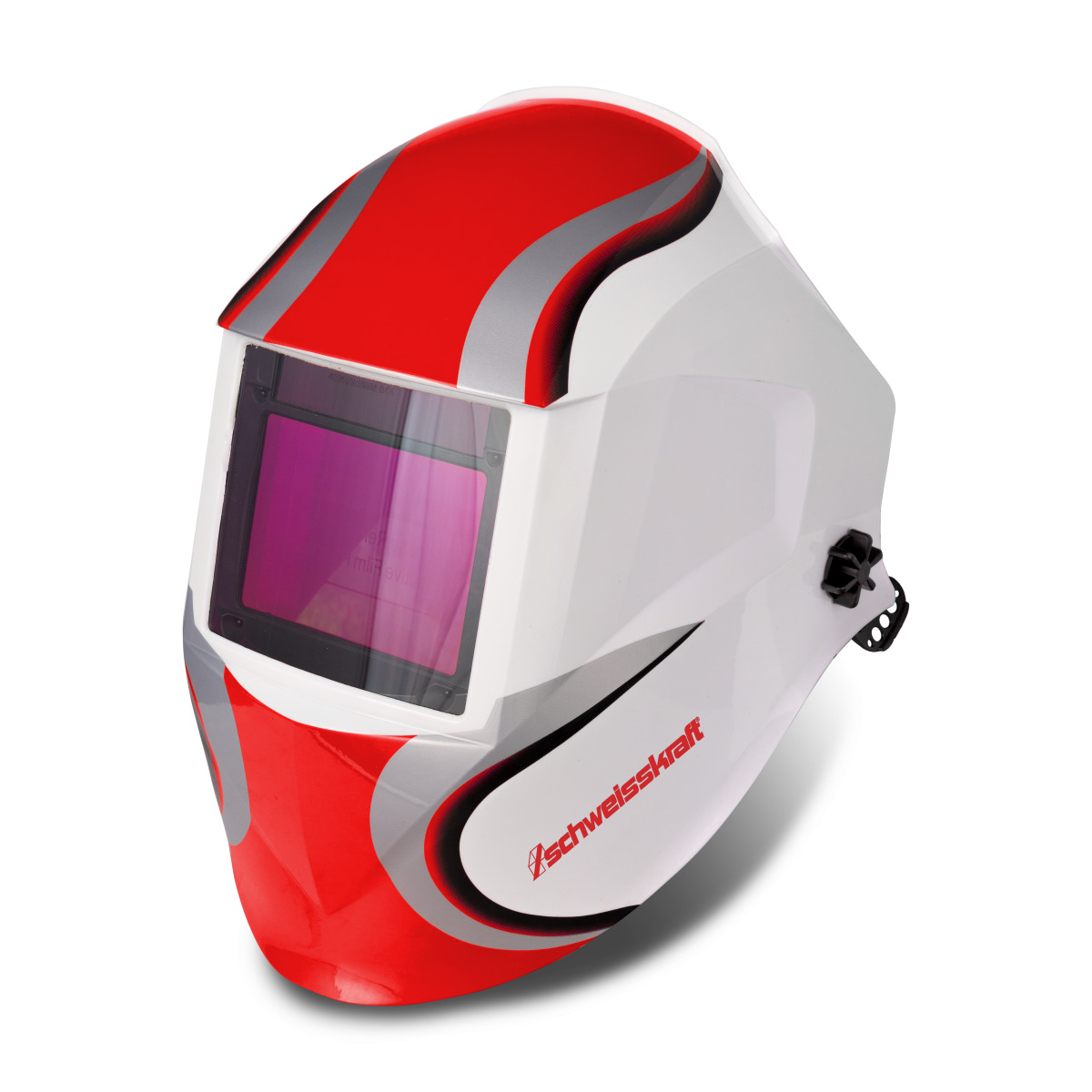 Automatik-Schweißschutzhelm VarioProtect XXL-W-2 TC rot Weiß-roter Schweißhelm mit getöntem Sichtfenster und seitlichem Einstellrad.