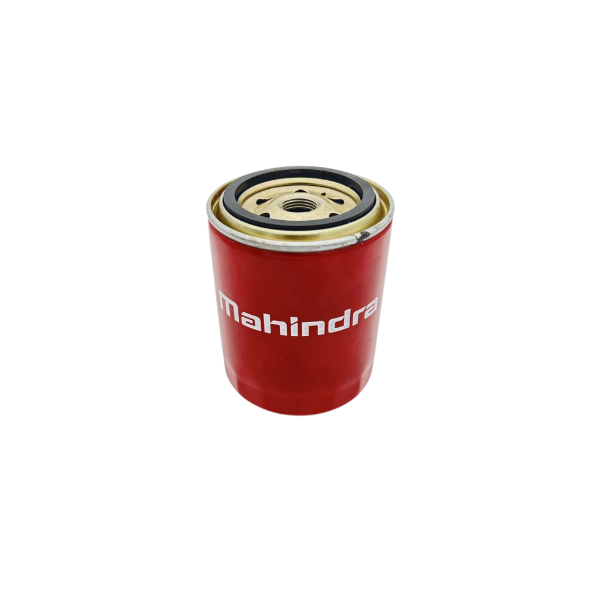 Öl-Filter für MP-Serie Roter zylindrischer Mahindra-Schraubfilter mit Gewindeöffnung, Dichtungsring und mehreren Einlassbohrungen.